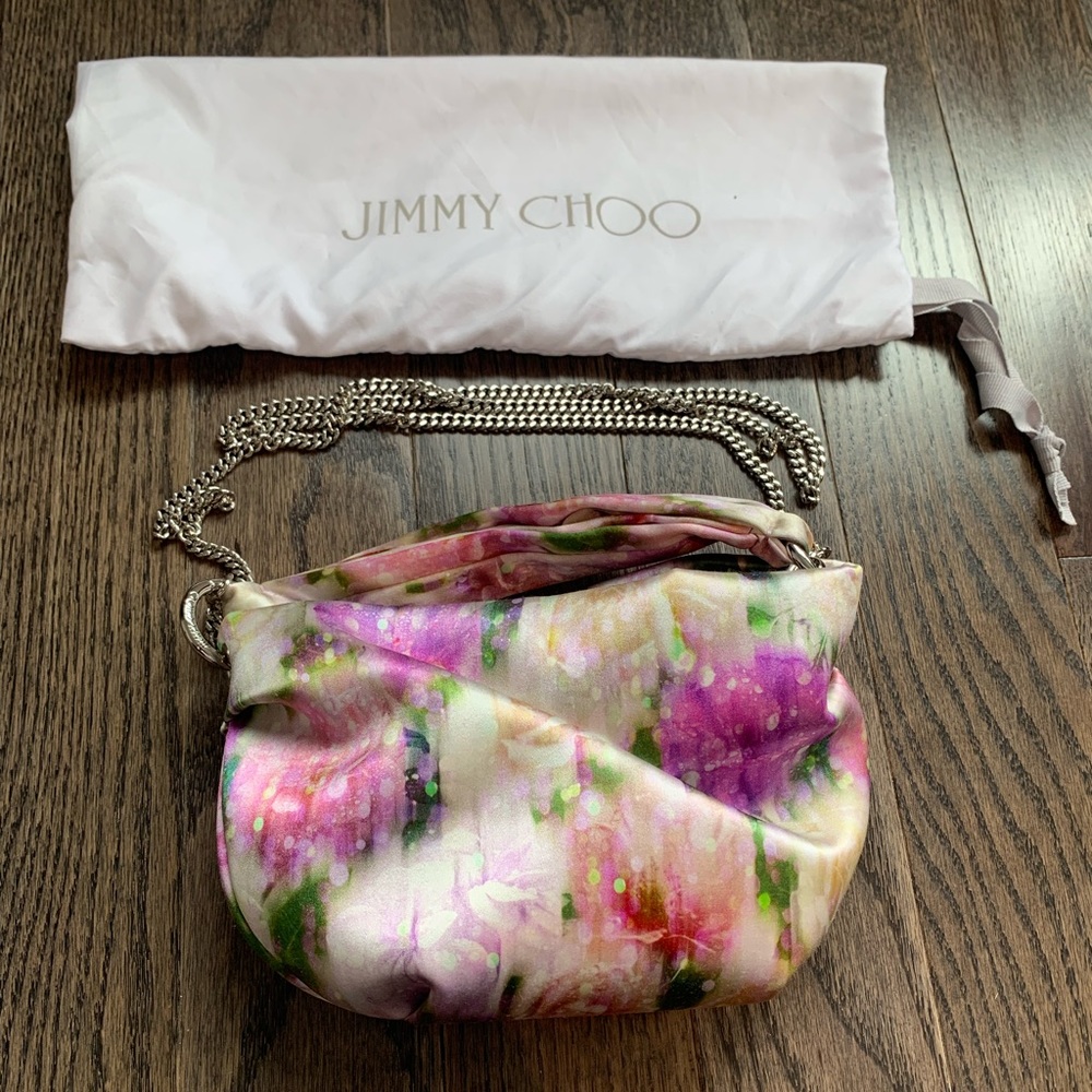 NEW Jimmy Choo Watercolor Printed Bonny Satin Shoulder Bag *Rare Find*